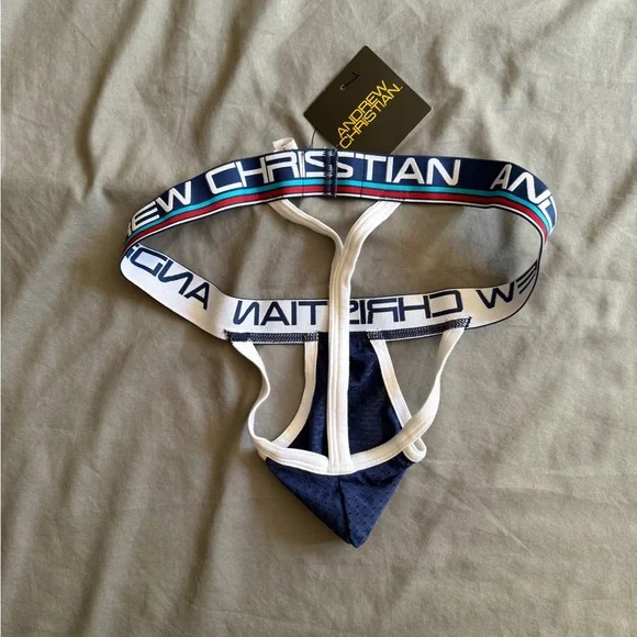NWT- Andrew Christian Men's Navy Jockstrap/Thong Underwear - Picture 2 of 3